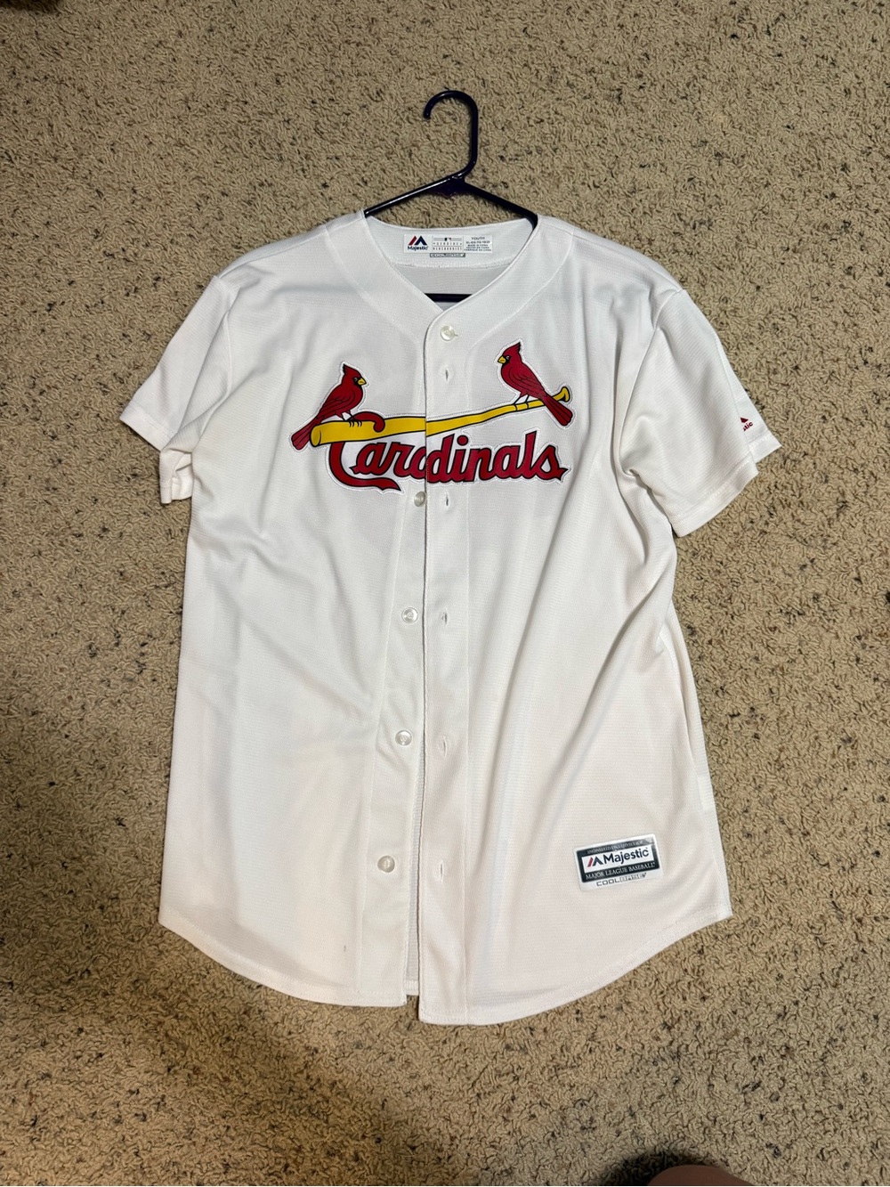 Majestic White St. Louis Cardinals Button-Up Jersey with Red & Yellow Logo